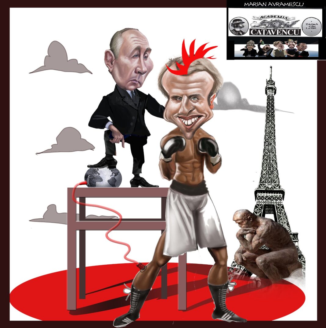Vladimir Putin și Emmanuel Macron box